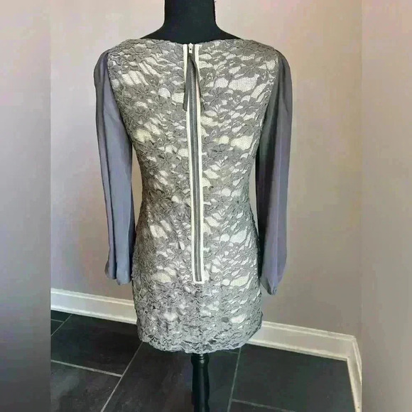 Eliza J Women's Shear Long sleeves Gray Lace Shift Dress Size 4P - Picture 5 of 5